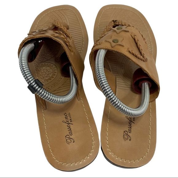 Passofino Brazil Tan Leather Sandals Boho Thong Sandal Dressy Flats Size 10 - Picture 5 of 11